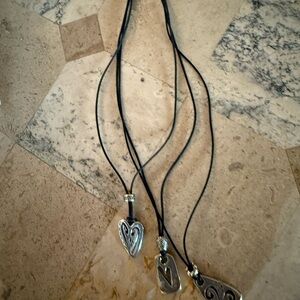 Stylish Black Cord Necklaces with Silver Heart Pendants